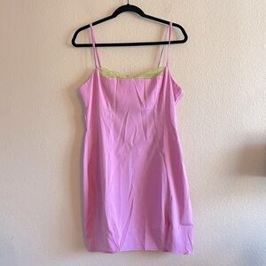 ASOS As You Pink Mini Slop Dress Green Lace Accent Coquette Womens Size 12